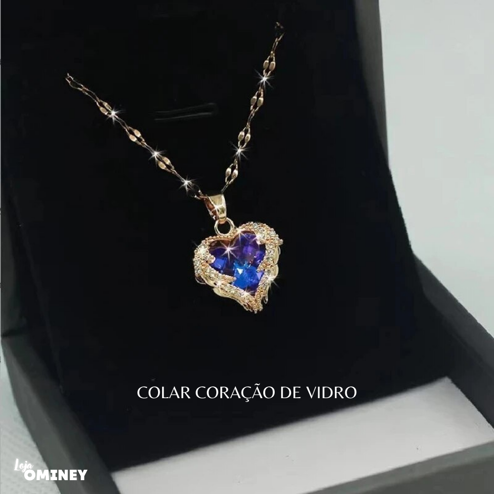 Colar Coração de Vidro - Ouro 18k
