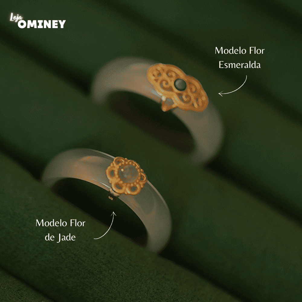 Aliança Vintage Lua - Esmeralda e Jade