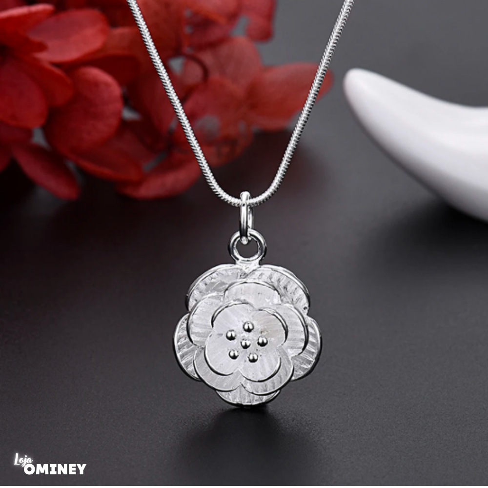 Conjunto Flor de Lótus + Par de Brincos de brinde - Prata 925