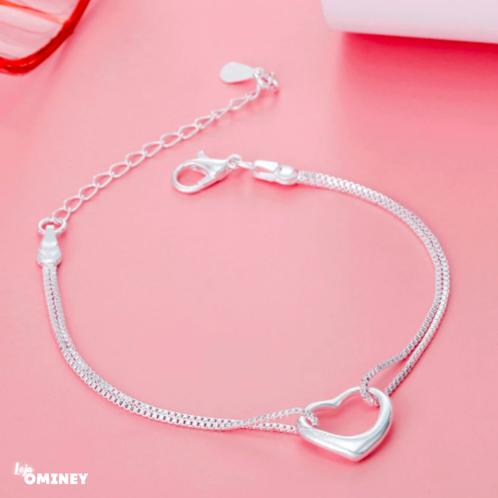 Pulseira Lovely Heart em Prata 925 + Colar de brinde!
