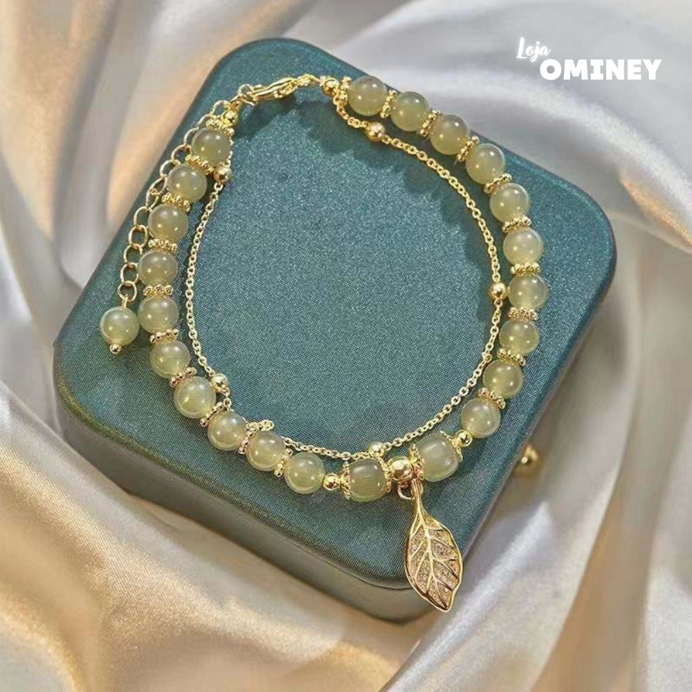 Pulseira Artesanal de Jade e Bambu - Amuleto Da Sorte