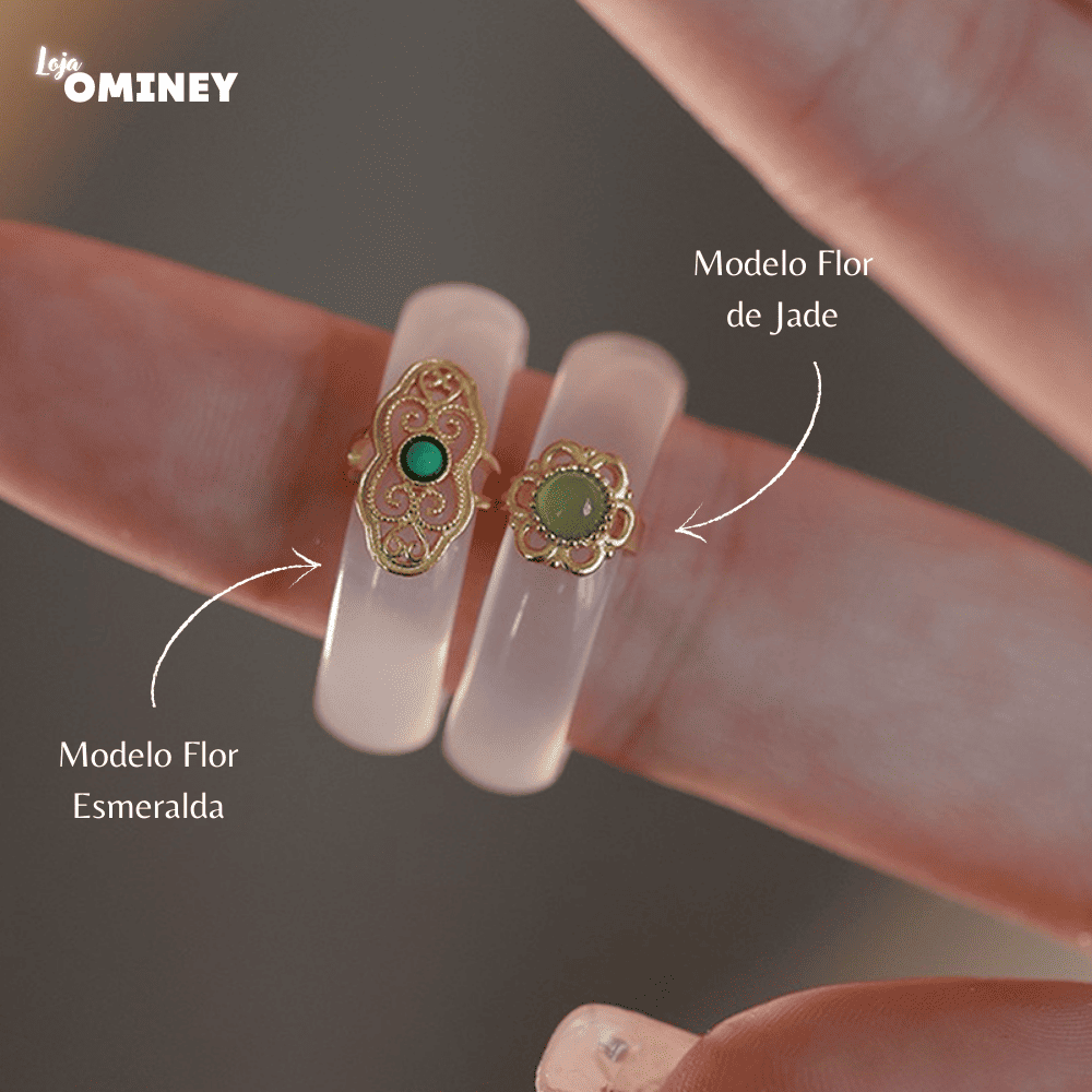 Aliança Vintage Lua - Esmeralda e Jade
