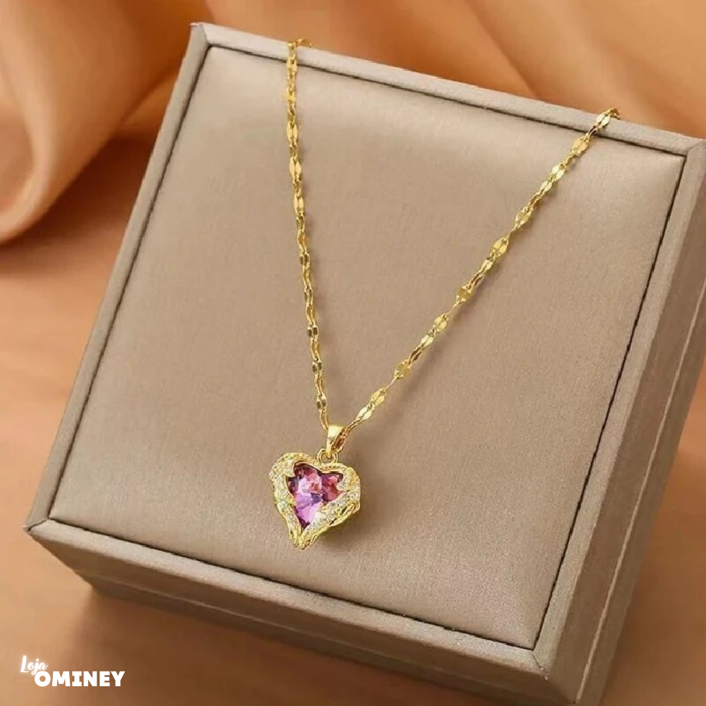 Colar Coração de Vidro - Ouro 18k