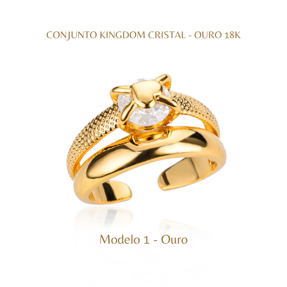Conjunto de Anéis Kingdom Cristal - Ouro 18k