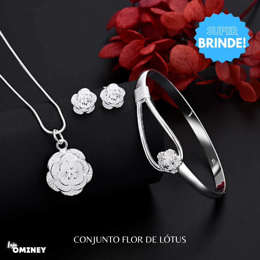 Conjunto Flor de Lótus + Par de Brincos de brinde - Prata 925
