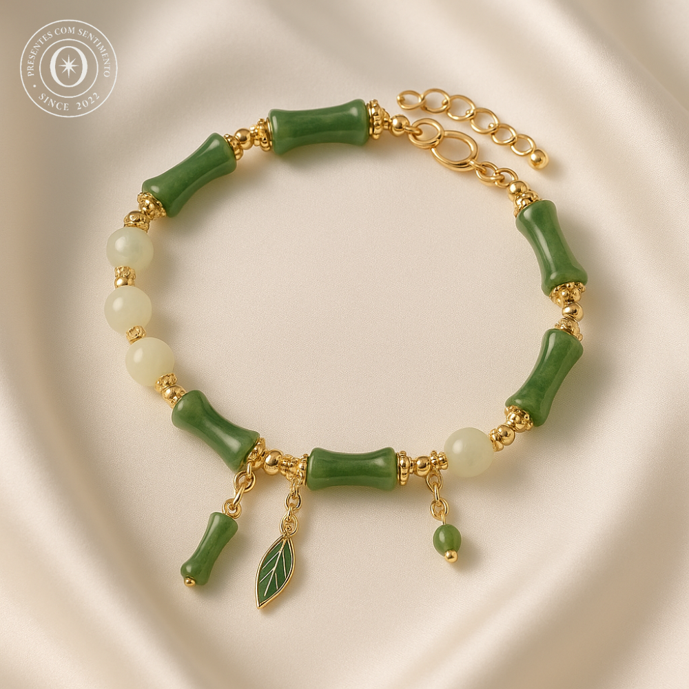 Pulseira Artesanal de Jade e Bambu - Amuleto Da Sorte