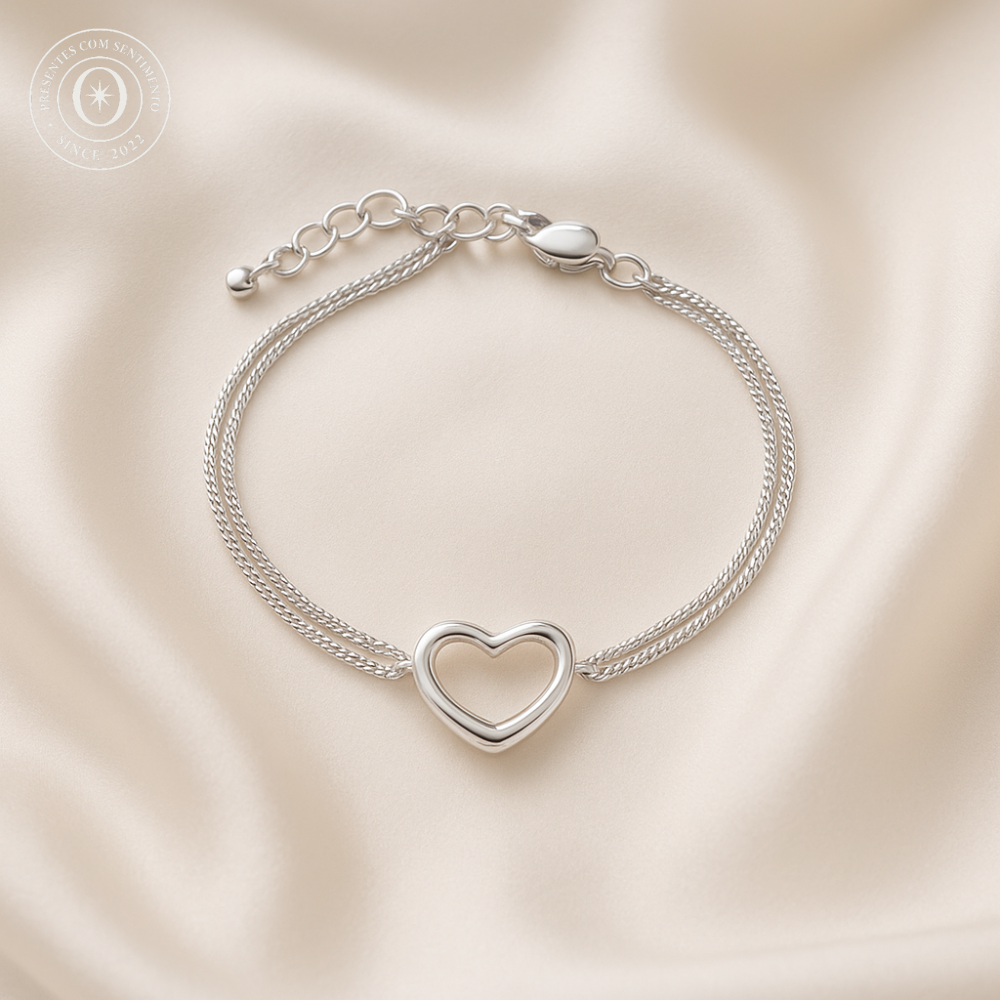 Pulseira Lovely Heart em Prata 925 + Colar de brinde!
