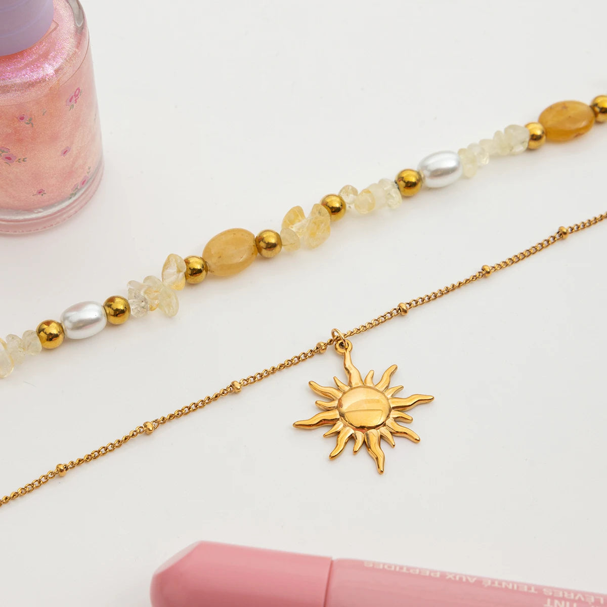 Conjunto 2 em 1 - Colar de Ouro Sol de Âmbar