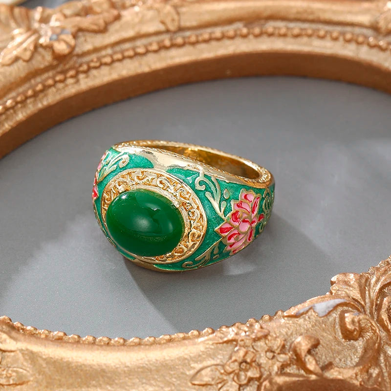 Anel Relicário de Lótus – Jade Verde