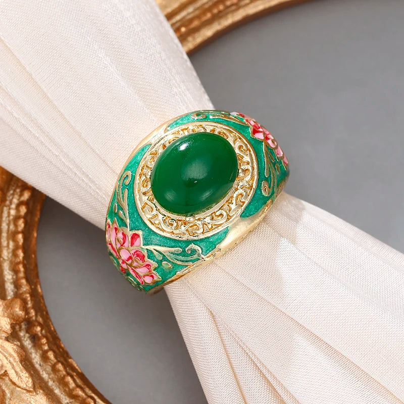 Anel Relicário de Lótus – Jade Verde