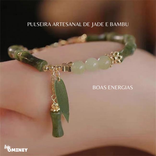 Pulseira Artesanal de Jade e Bambu - Amuleto Da Sorte