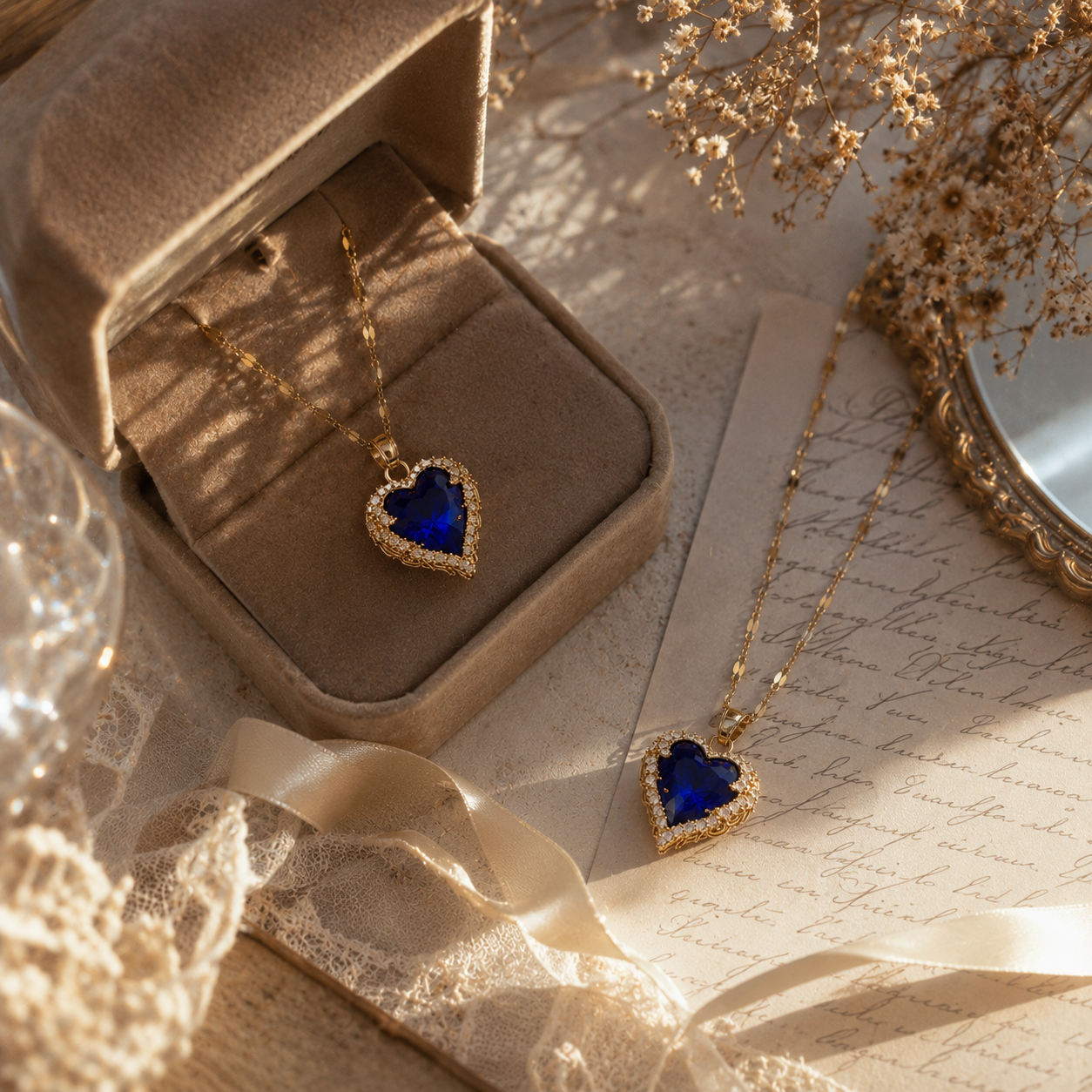 Colar Coração de Vidro - Ouro 18k