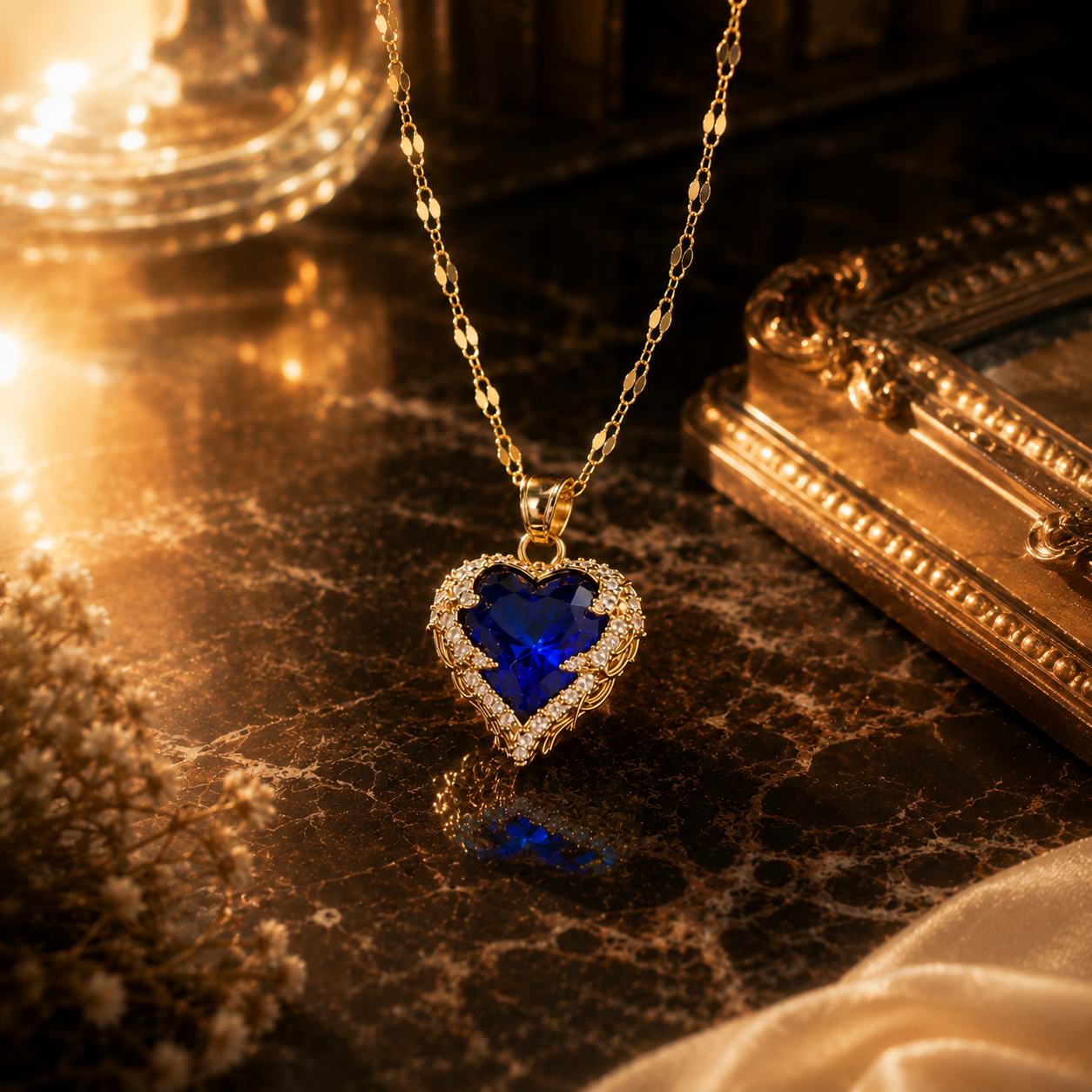 Colar Coração de Vidro - Ouro 18k