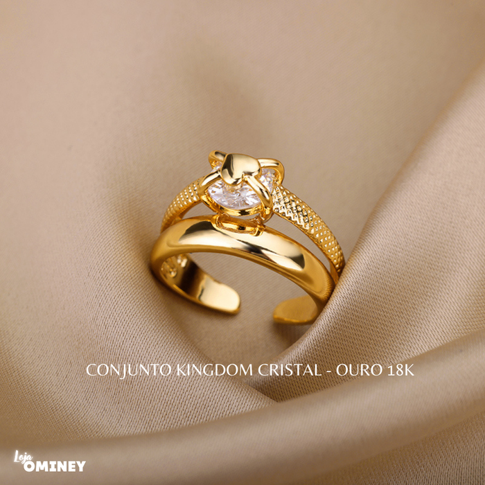 Conjunto de Anéis Kingdom Cristal - Ouro 18k