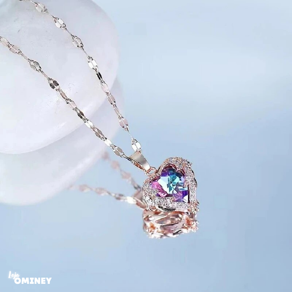 Colar Coração de Vidro - Ouro 18k