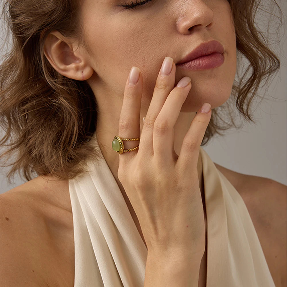 Anel Selo da Terra – Jade & Ágata Musgo