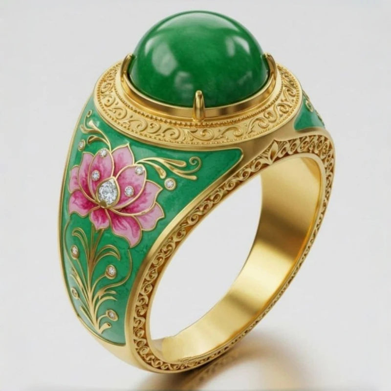 Anel Relicário de Lótus – Jade Verde