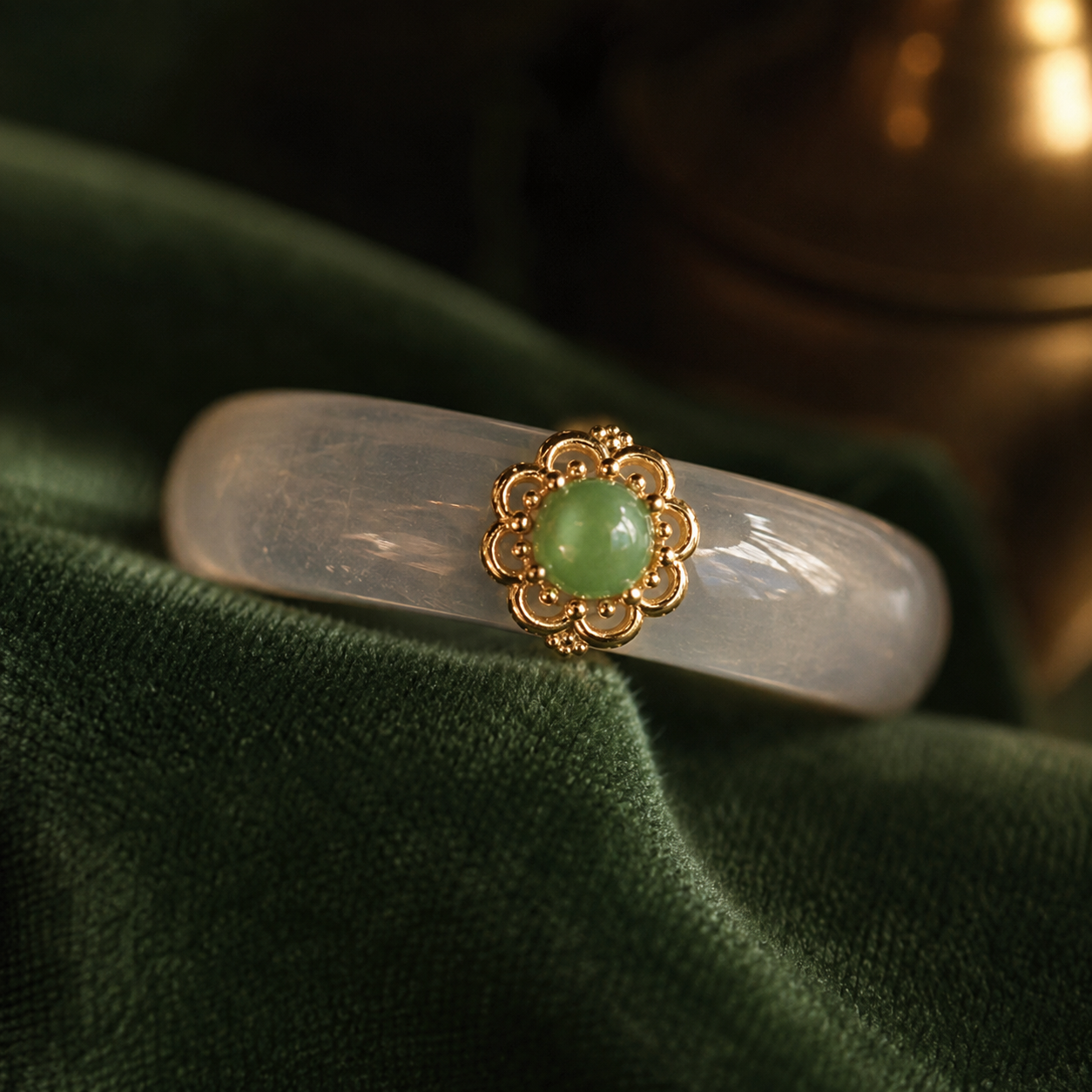 Aliança Vintage Lua - Esmeralda e Jade