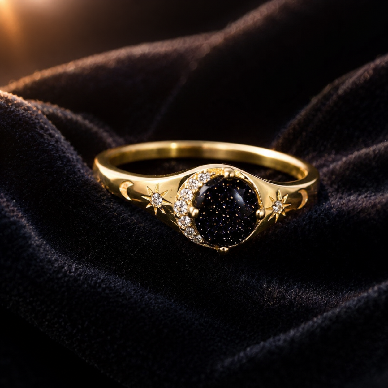 Anel Noite Infinita - Obsidiana Nocturna | Ouro 18k
