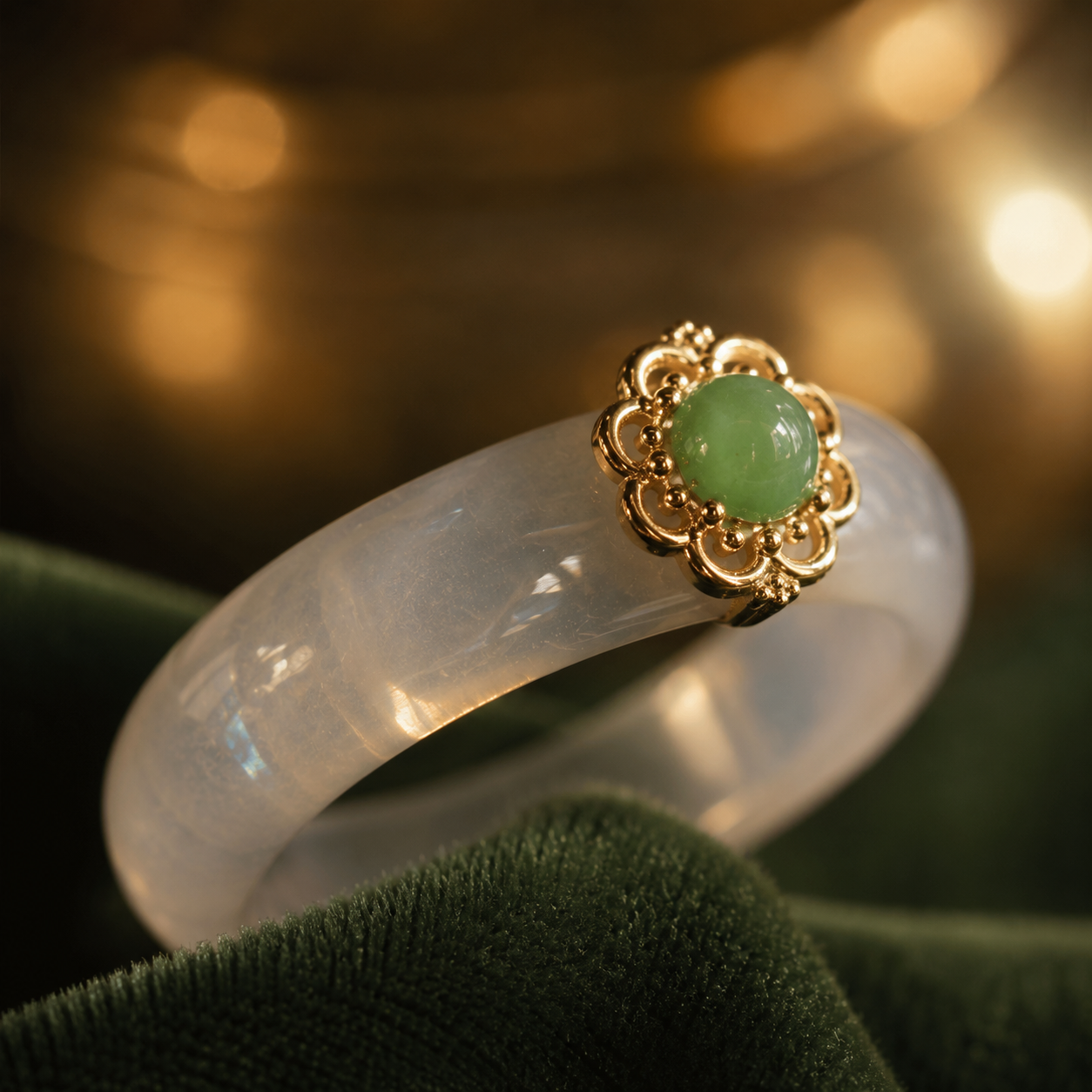 Aliança Vintage Lua - Esmeralda e Jade